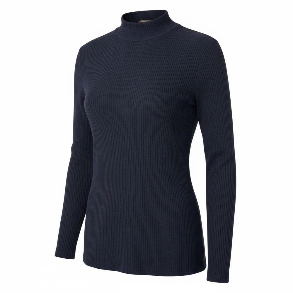 Matty M Ladies Mock Neck Long sleeve Top Navy Medium Knit Soft Comfort Cozy
